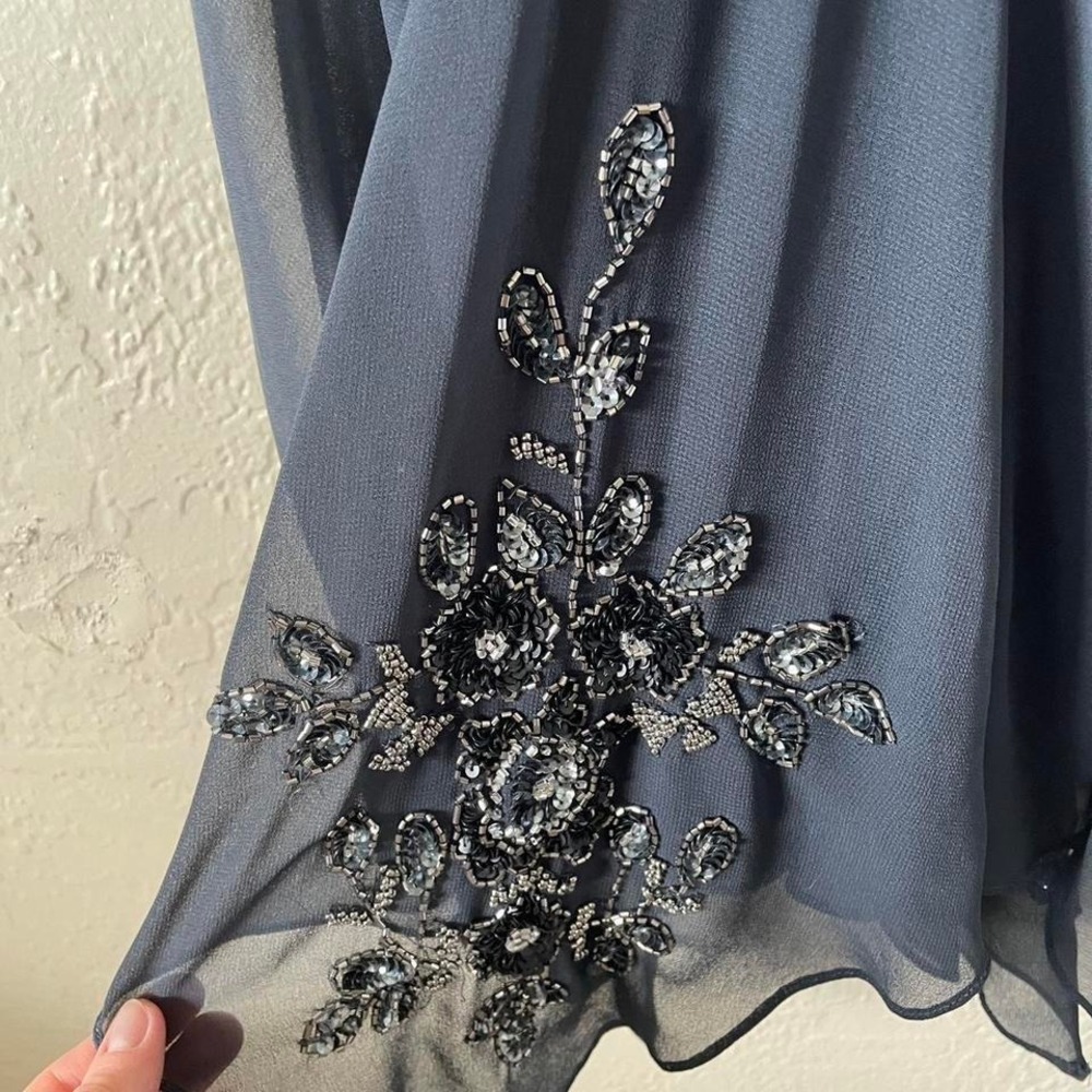 VTG 90s Y2K Gray Beaded Fairy Grunge Whimsigoth Handkerchief Hem Formal Dress 10 - Picture 5 of 7